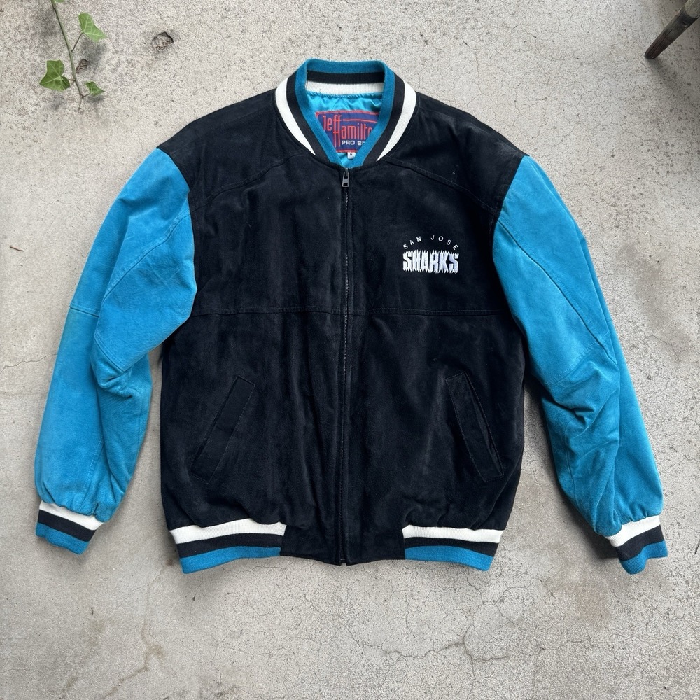Vintage Jeff Hamilton Pro Sport San Jose Sharks Suede Jacket NHL Leather M 90s
